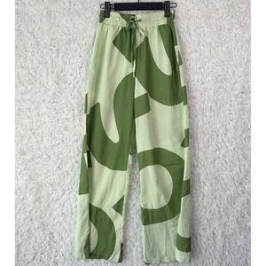 Love + Harmony Wide Leg Pants Small Green Abstract Drawstring Boho Art Retro